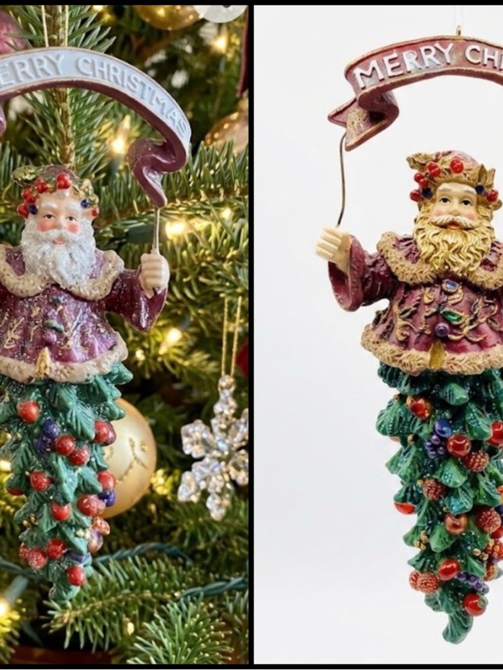 Vintage Crinkle Santa Icicle Resin Whimsical Christmas Tree 6”Ornament